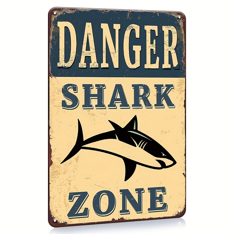 Vintage Tin Sign Bar Plaque Danger Shark Zone Warning Metal - Temu Canada