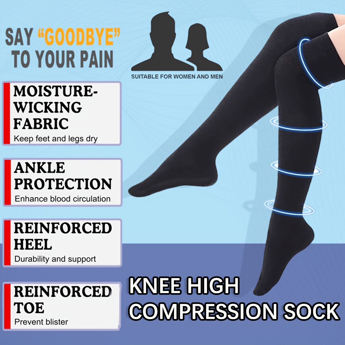 Compression Socks Best for Nurses, Travel, Pregnancy - 6Pairs Breathable  Elastic Sports Knee High Socks - Men Women Stockings, L/XL