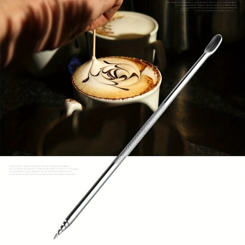 1pc Stainless Steel Coffee Art Pen Coffee Fancy Stitch Barista Tool Coffee  Latte Needle with Wood Handle Stainless Steel Coffee Fancy Needle Latte Art  Pen for DIY Coffee Decor