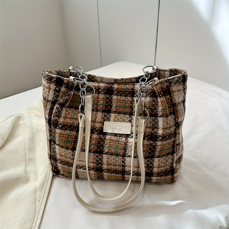 European & American Retro Plaid Thread Quilted Tote Bag For Women