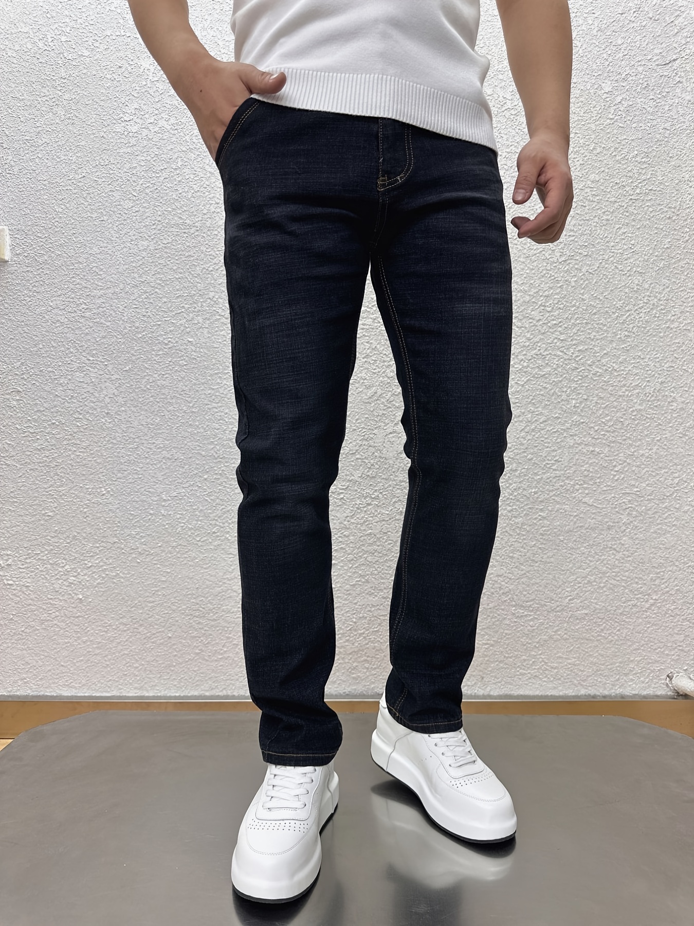 Jeans Negros Ajustados Piernas Pantalones Mezclilla - Temu
