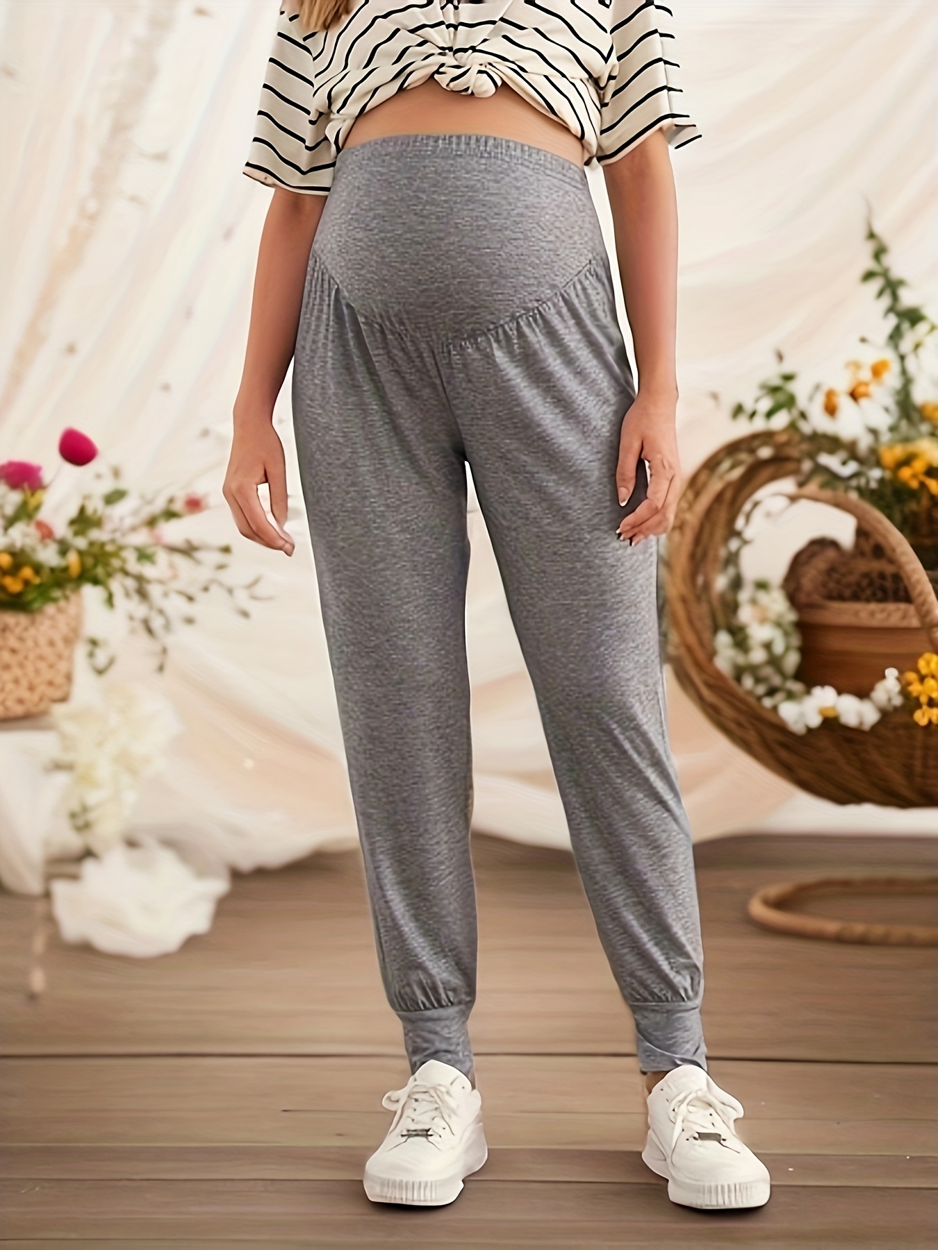 Pregnant Women's High Waist Tummy Support Pants Casual - Temu
