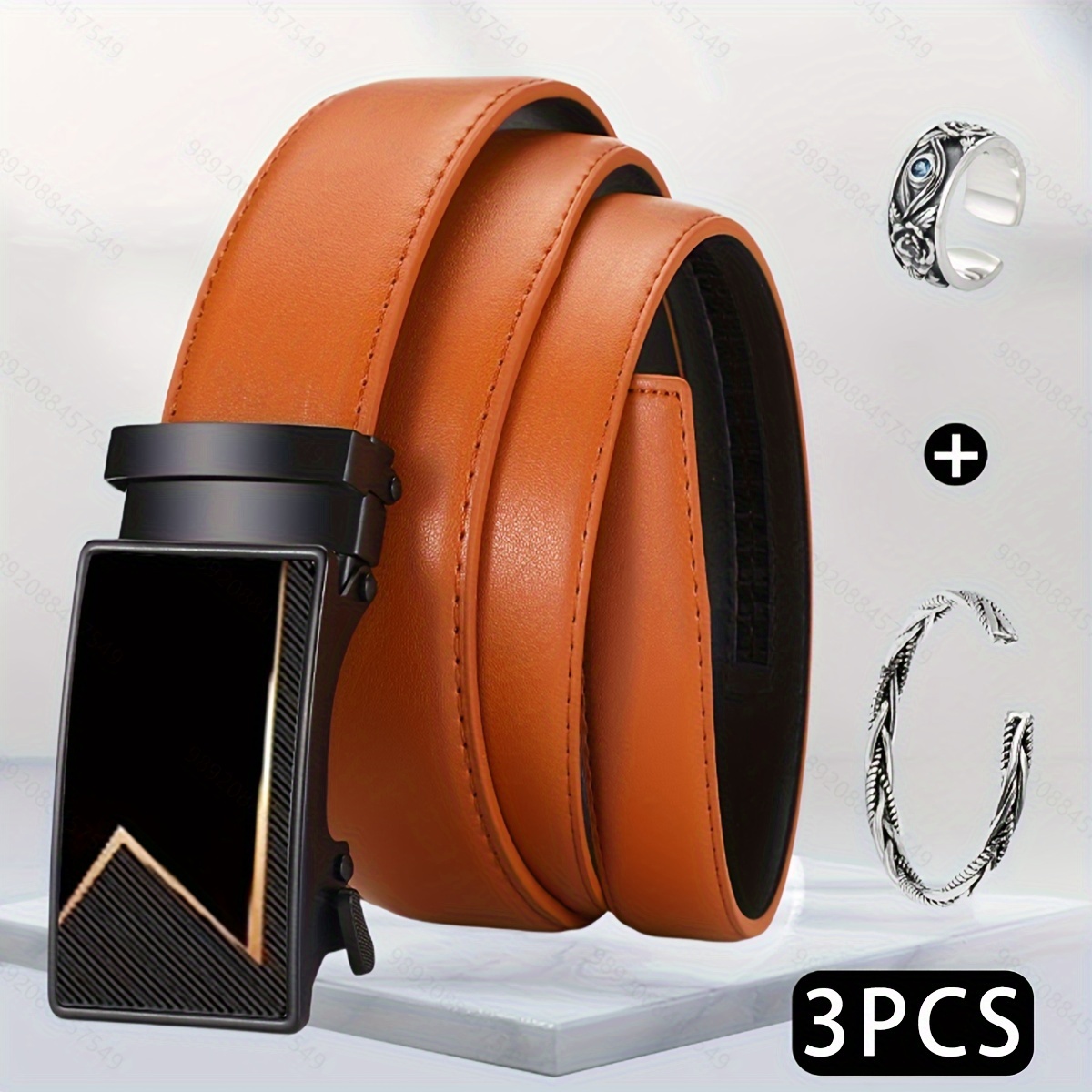 Men's Flat Pattern Camel Color Belt + Jewelry Automatic - Temu