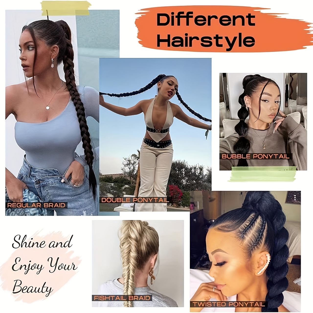 76cm Y2K Straight Braided Ponytail Extensions Rubber Band Synthetic Hair