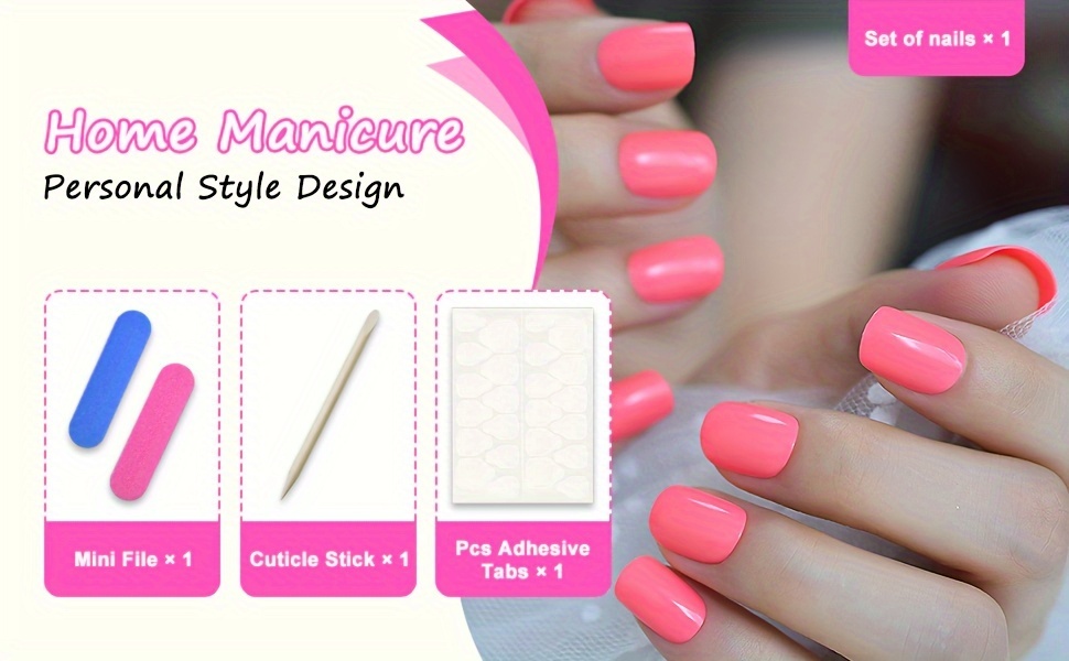 24pcs glossy short square fake nails neon pinkish press on nails reusable tender false nails for women girls details 3