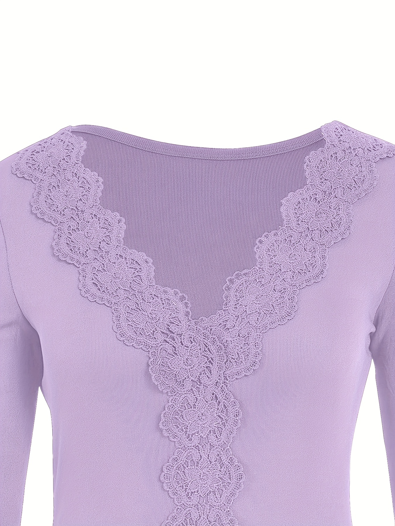 Shape Lilac Lace V Neck Long Sleeve Bodysuit