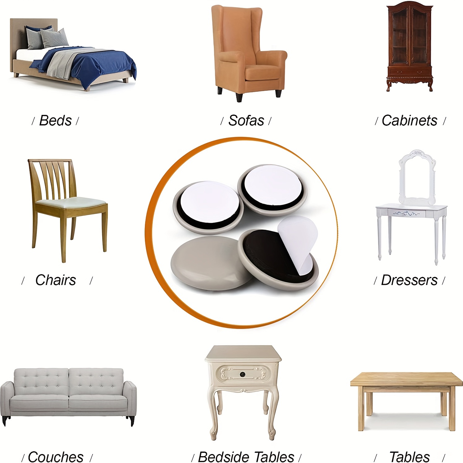Deslizadores de muebles para alfombras y pisos de madera dura, deslizadores  adhesivos para muebles, almohadillas autoadhesivas para muebles (8