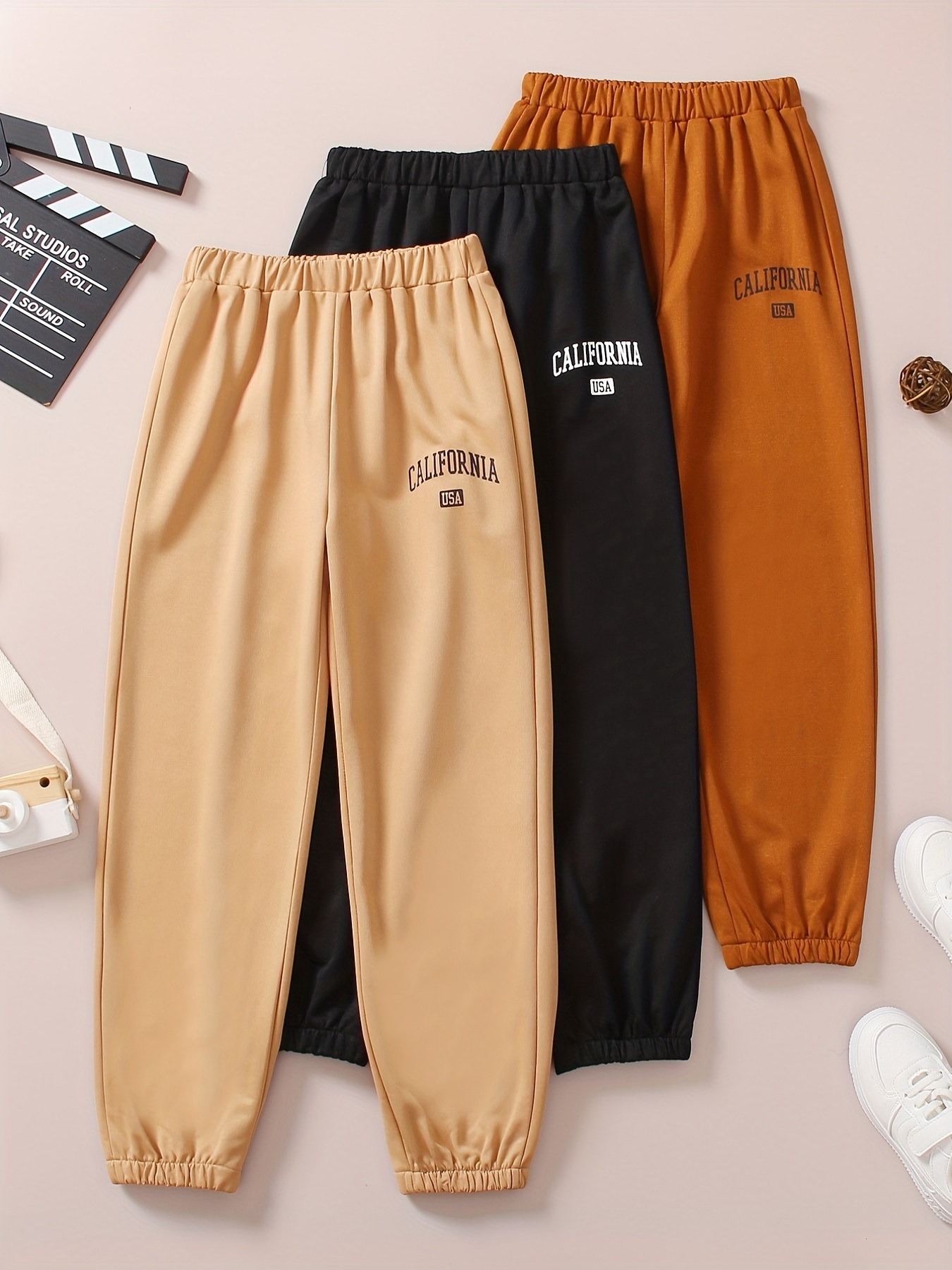 Teen Girls Basic Sports Trousers Solid Color Elastic Waist - Temu