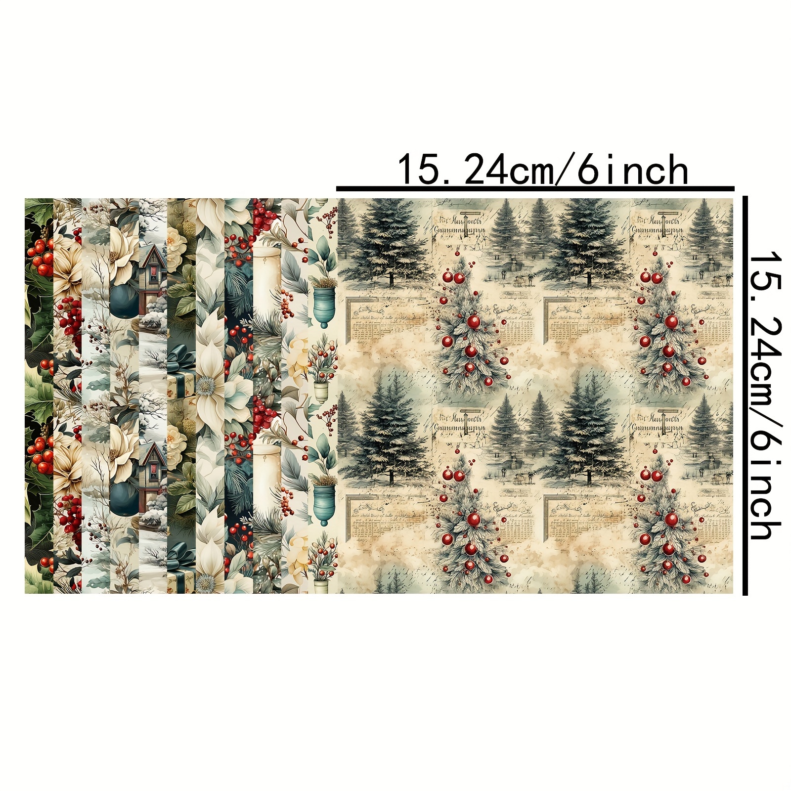 Image of 24 Sheets 6-inch Christmas Gift Box Flower Christmas Tree Decoration Stationery Vintage Journal Junk Journal Pages Greeting Card Planner Scrapbooking Background Card Pad