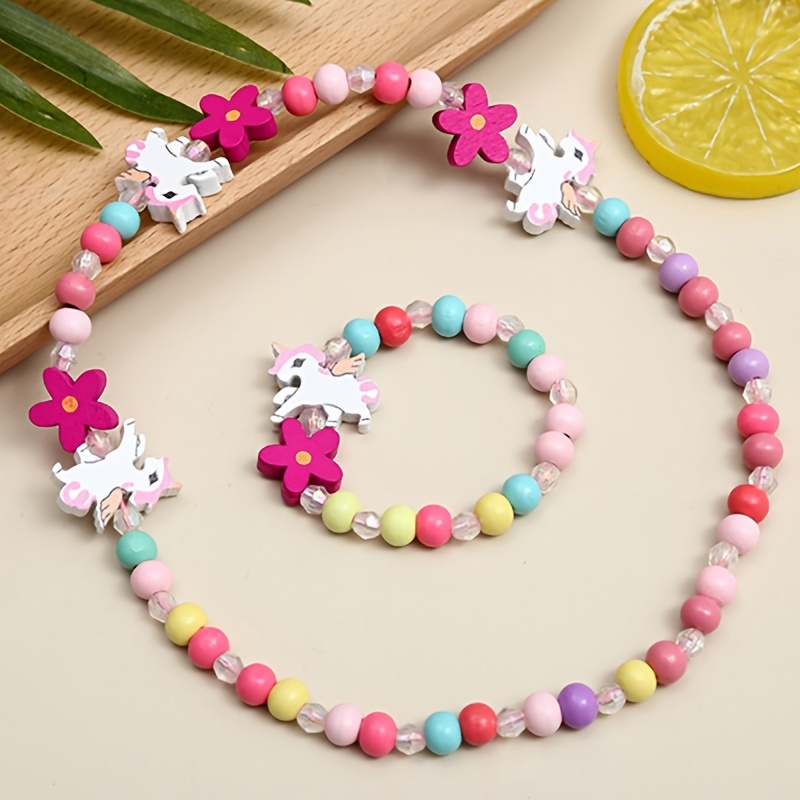 Adorable duck Necklace Bracelet Set Chunky Jewelry For Girls Little Kids  Wooden