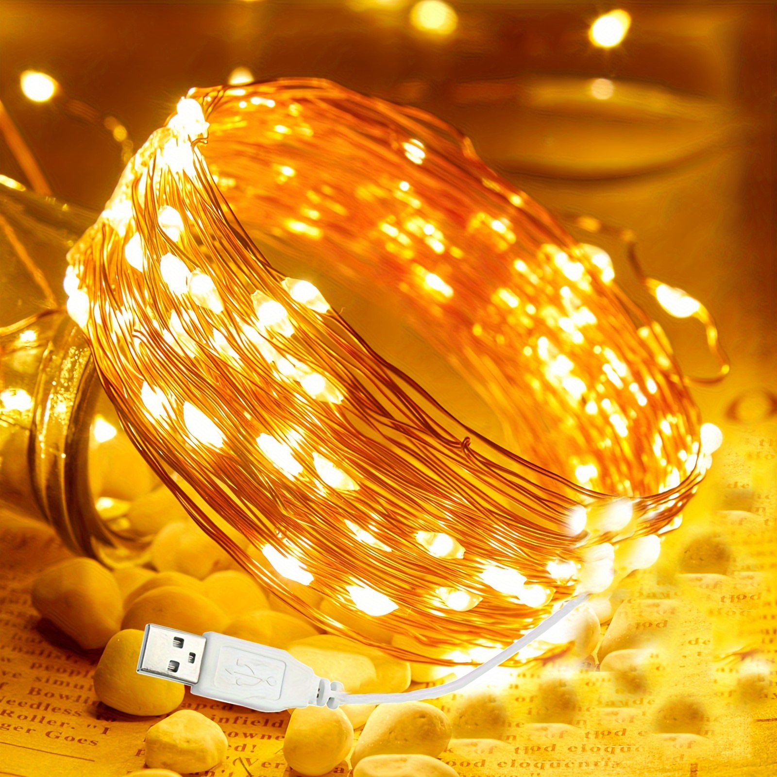 Acheter Guirlande lumineuse LED en fil d'argent, alimentée par USB