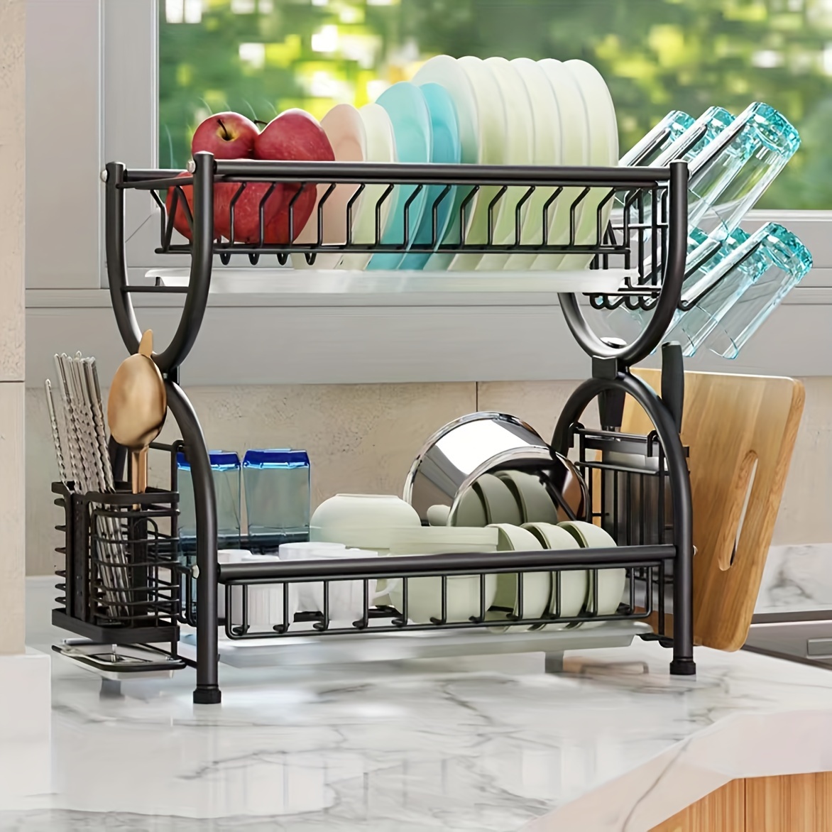 Large Dish Drying Rack, Dish Racks For Kitchen Counter, Dish Drainer  Organizer With Utensil Holder, White Dish Drying Rack With Drain Board,  Kitchen Accessories - Temu