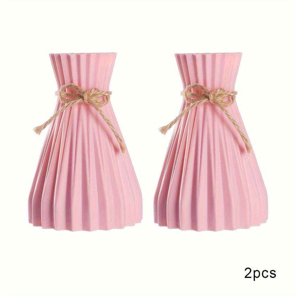 Image of 2pcs Bohemian Style Plastic Vase - Unbreakable Ceramic Look Vases Suitable For Decor, Wedding Centerpieces, Tall Cylinder Table Vase, Artificial Flower Holder