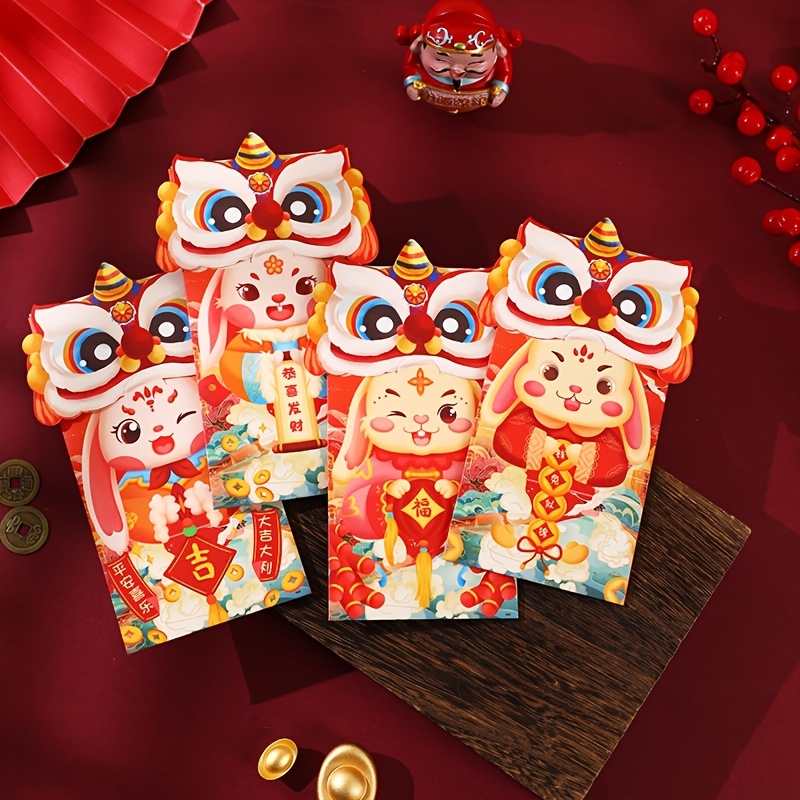 4Pcs Women Chinese New Year Lucky Red Underwear, Rabbit Year