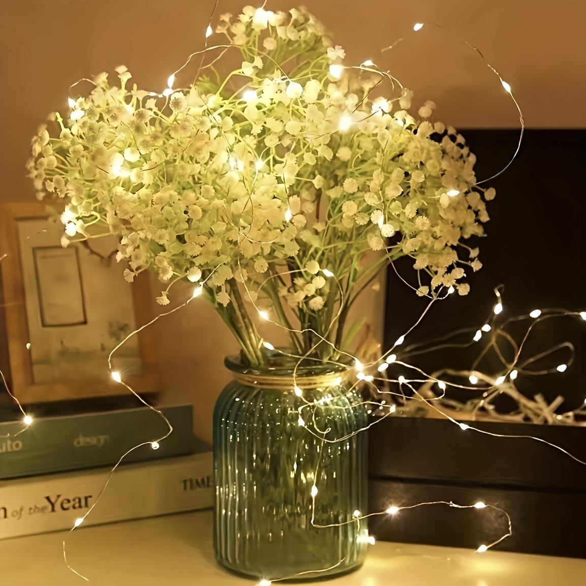 4pcs/10pcs LED Fairy Light Battery Powered String Light Silver Wire 201.17 Cm 20 LED Firefly Starry Sky Moon Light Suitable For DIY Wedding, Party, Bedroom, Courtyard, Christmas Atmosphere Light, Cake, Flower Bouquet Decoration