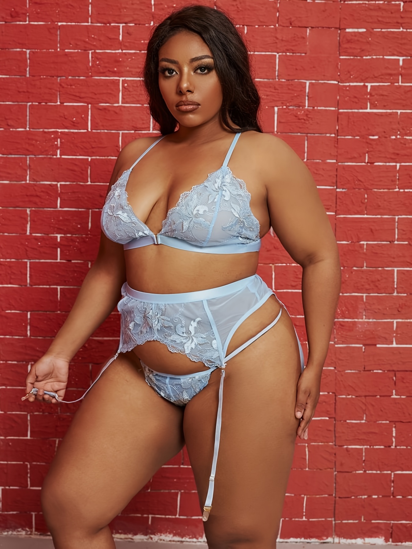  Plus Size Lingerie Set for Women Sexy Lace Embroidered