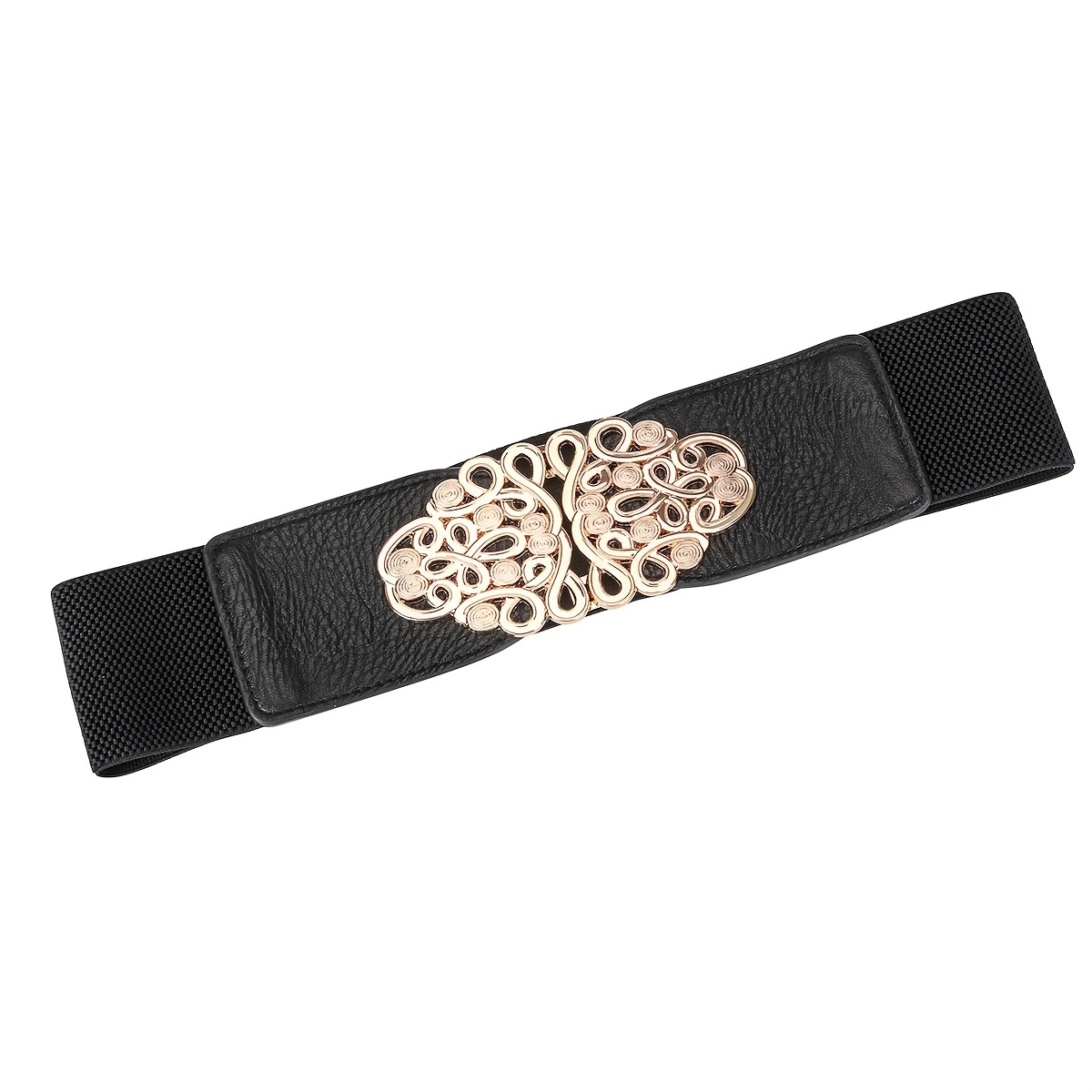 Women Belt Stylish Silver Buckel Elastic Embellished Waist Belt Decorative