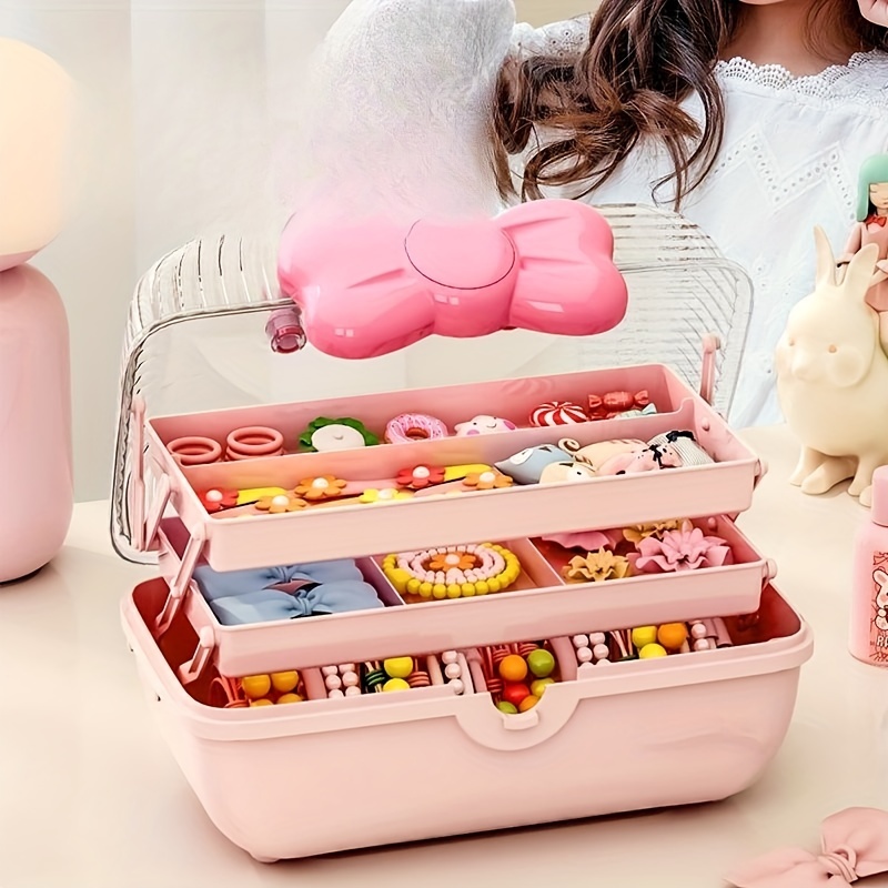 Dustproof Bow Makeup Organizer with Handles - Desktop Cosmetics Storage Box  for Lipsticks, Skincare, and Hair Accessories