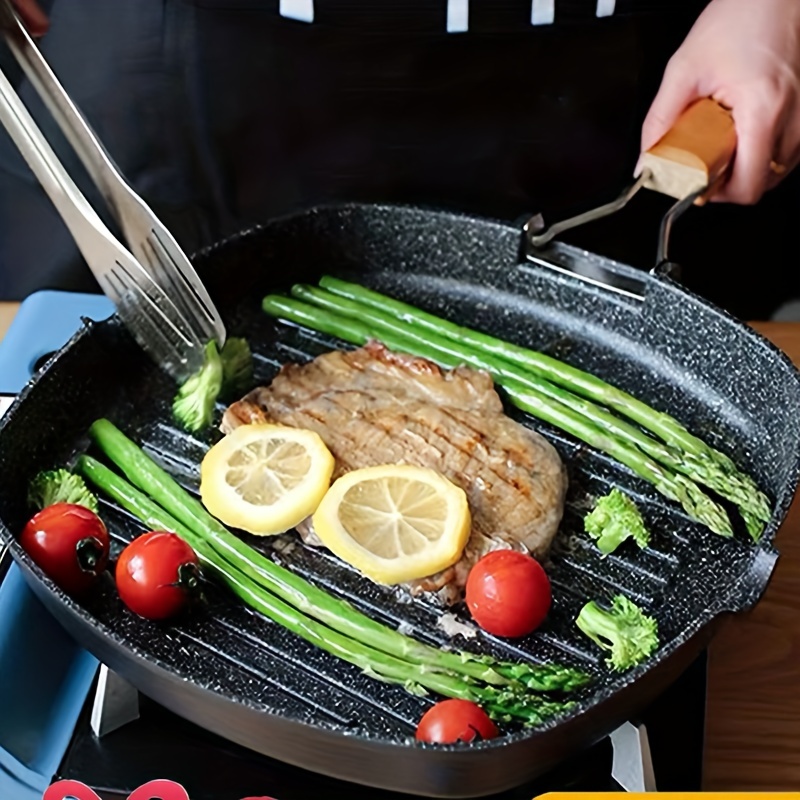 Cast Iron Sausage Pan Durable Iron Sausage Pan Non-sticky Steak Frying Pan  Portable Square Gas Stoves Grill Pan Wooden Handle - AliExpress