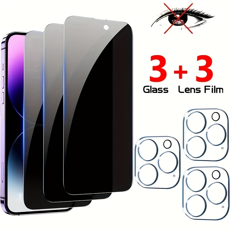 

3 Privacy Glass + 3 Glasses Film Full Coverage Privacy Protection Screen Tempered Glass For 15 13 12 11 Pro Max