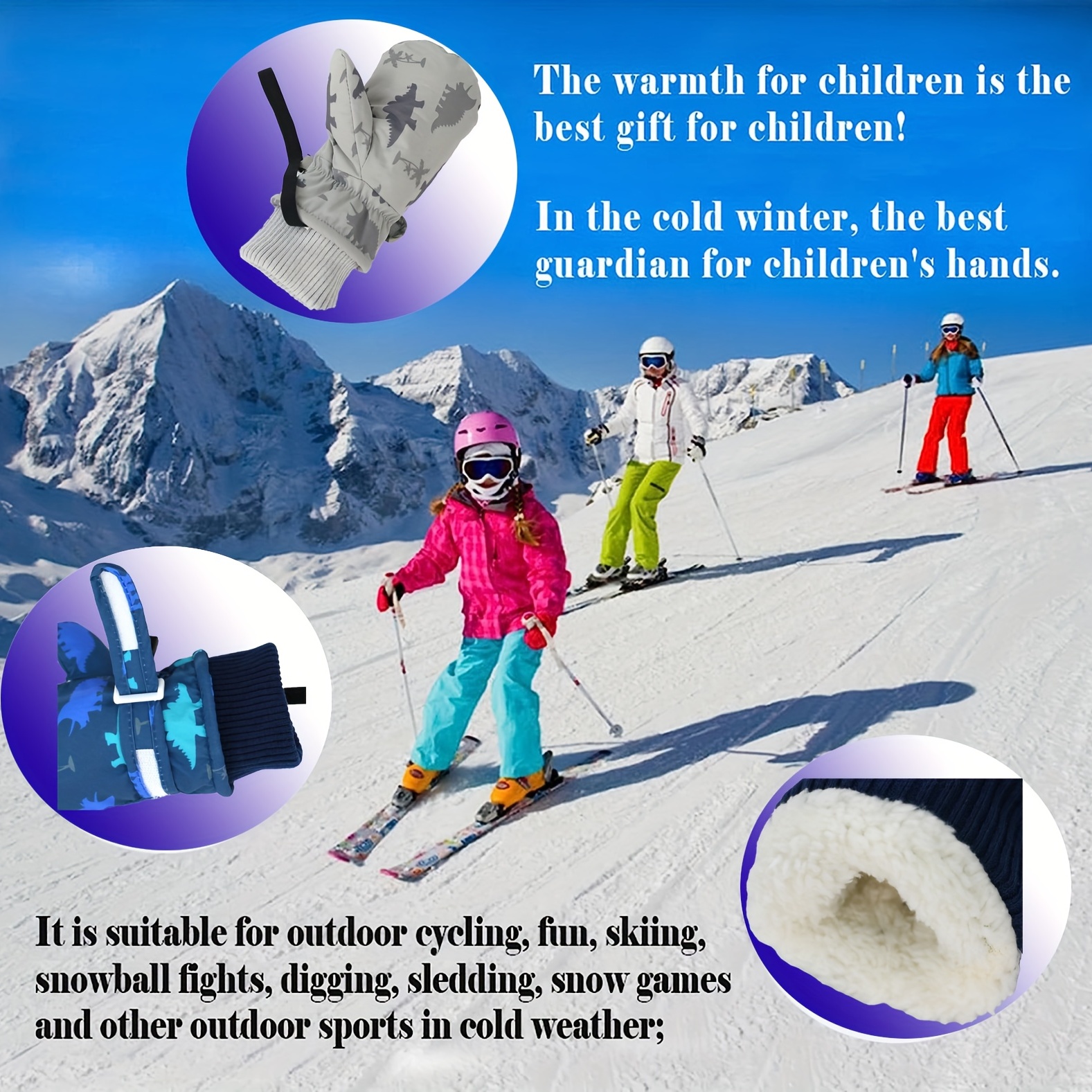 Niños Impermeable Thinsulate Mitones De Esquí Con Cuerda - Temu