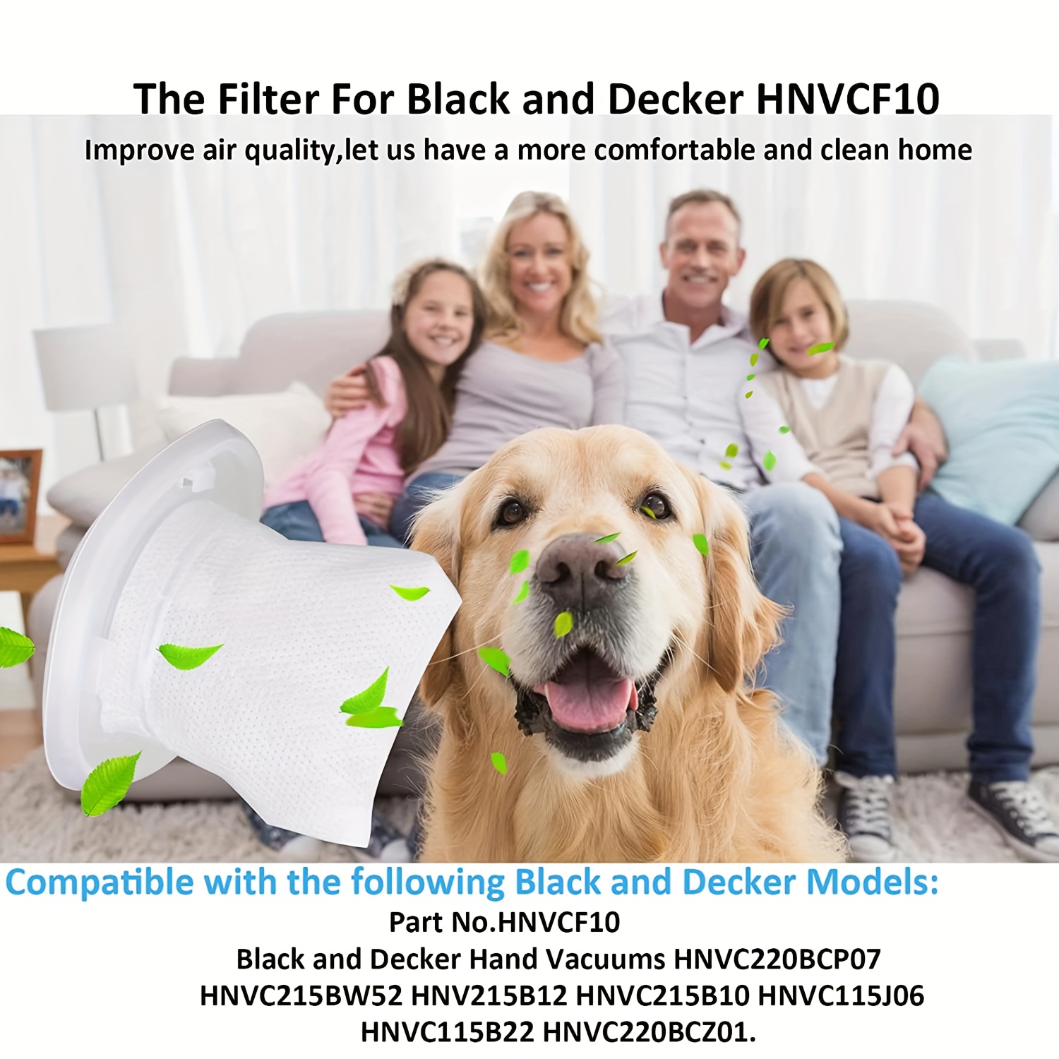 HNVCF10 Replacement Filters, Compatible with Black and Decker Dustbuster  Hand Vacuums HNVC215B10, HNV215B12, HNVC215BW52, HNVC115J06, HNVC115B22