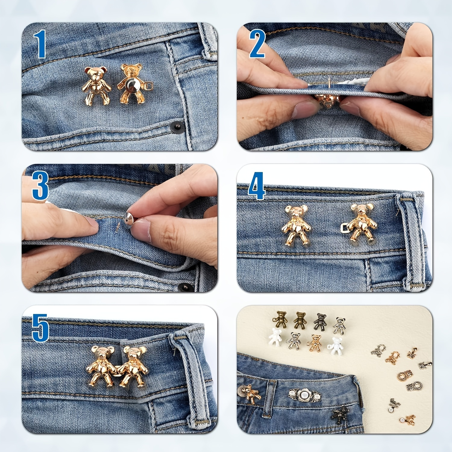 4pcs Bear Pant Waist Tightener Button Replacement Pants Clips For Loose  Jeans