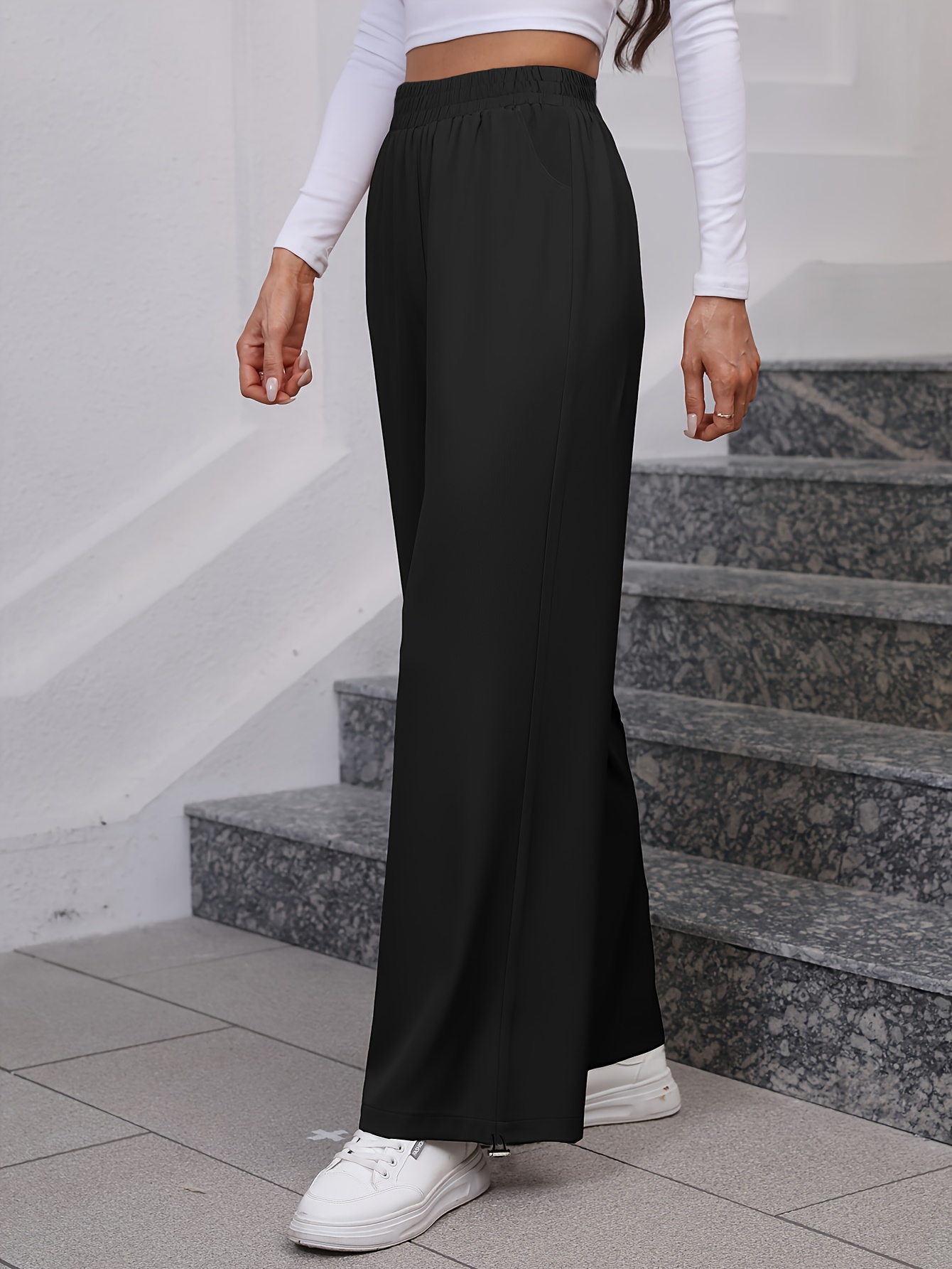 Wide Leg Pants for Women, Women'S Elastic High Waist Solid Color