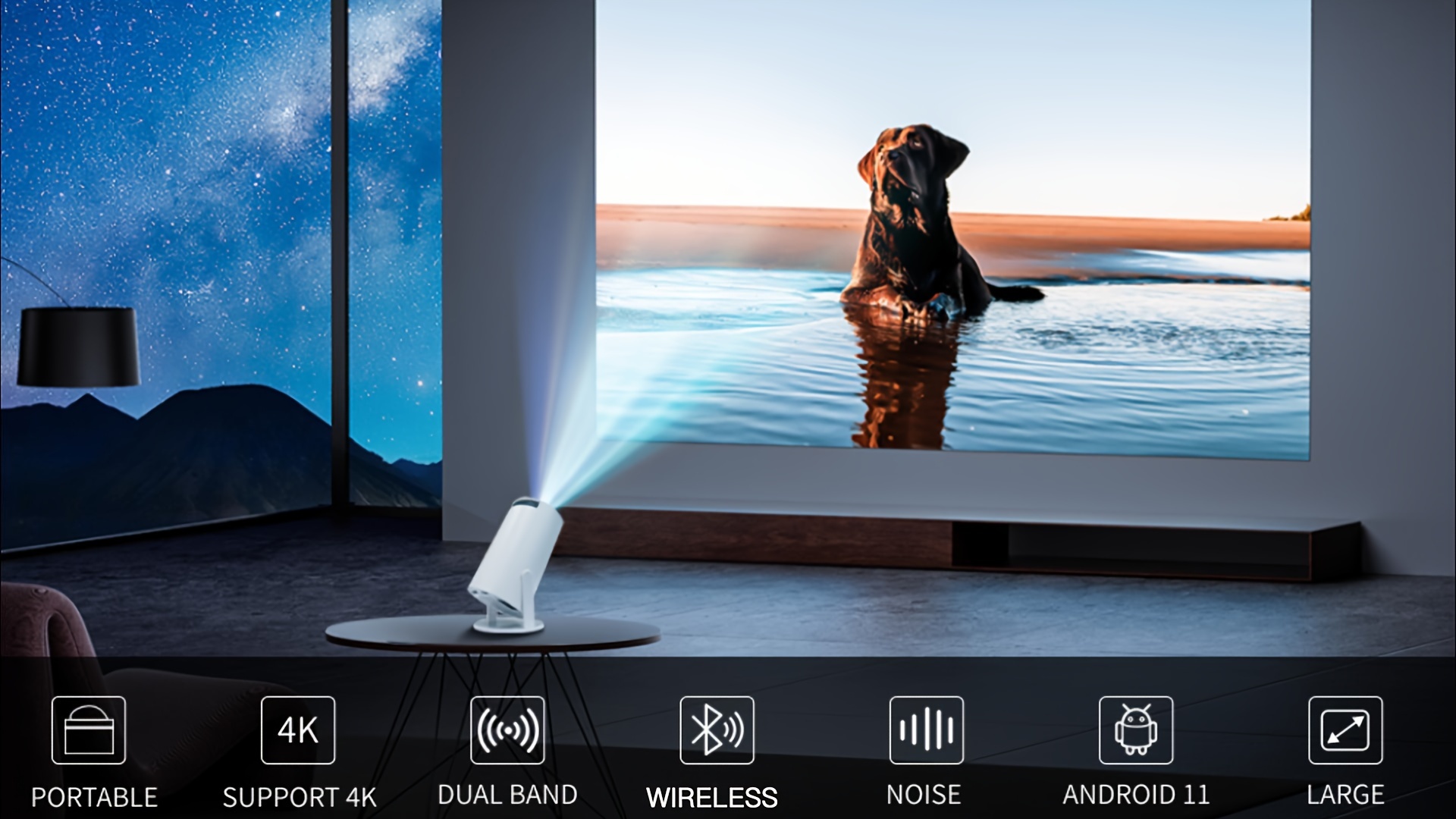 wemi hy300 720p smart 4k decoding for android11 dual band wi fi wireless 5 0 projector details 1