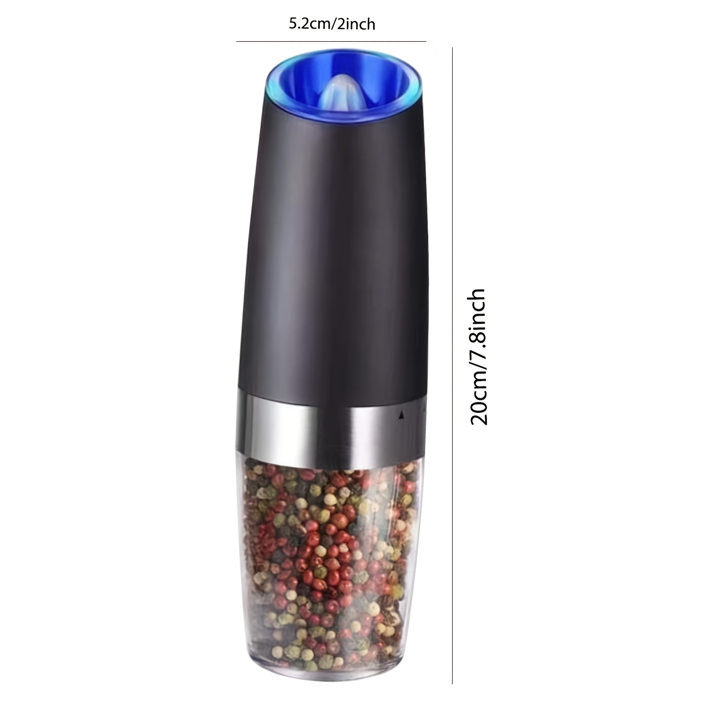 2 Pack Gravity Electric Salt and Pepper Grinder Set Automatic Battery  Powered Salt Mill, Adjustable Coarseness, with Blue LED Light, One Hand  Operated
