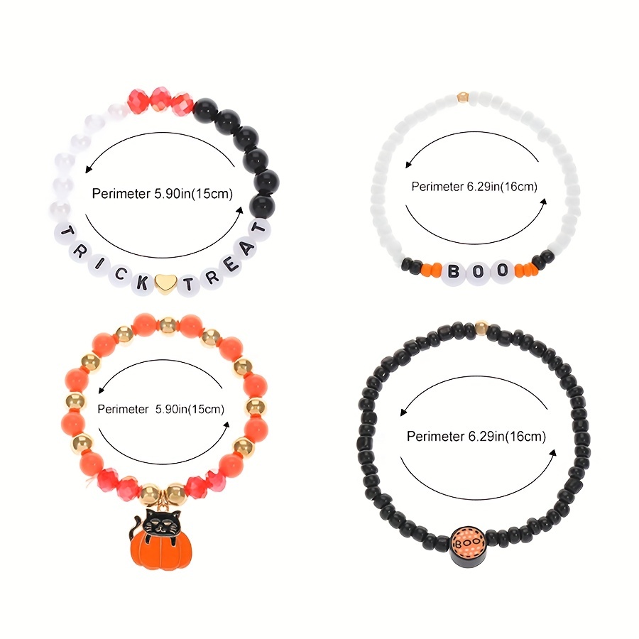 Unisex Halloween Black And White Beaded Bracelet - Temu