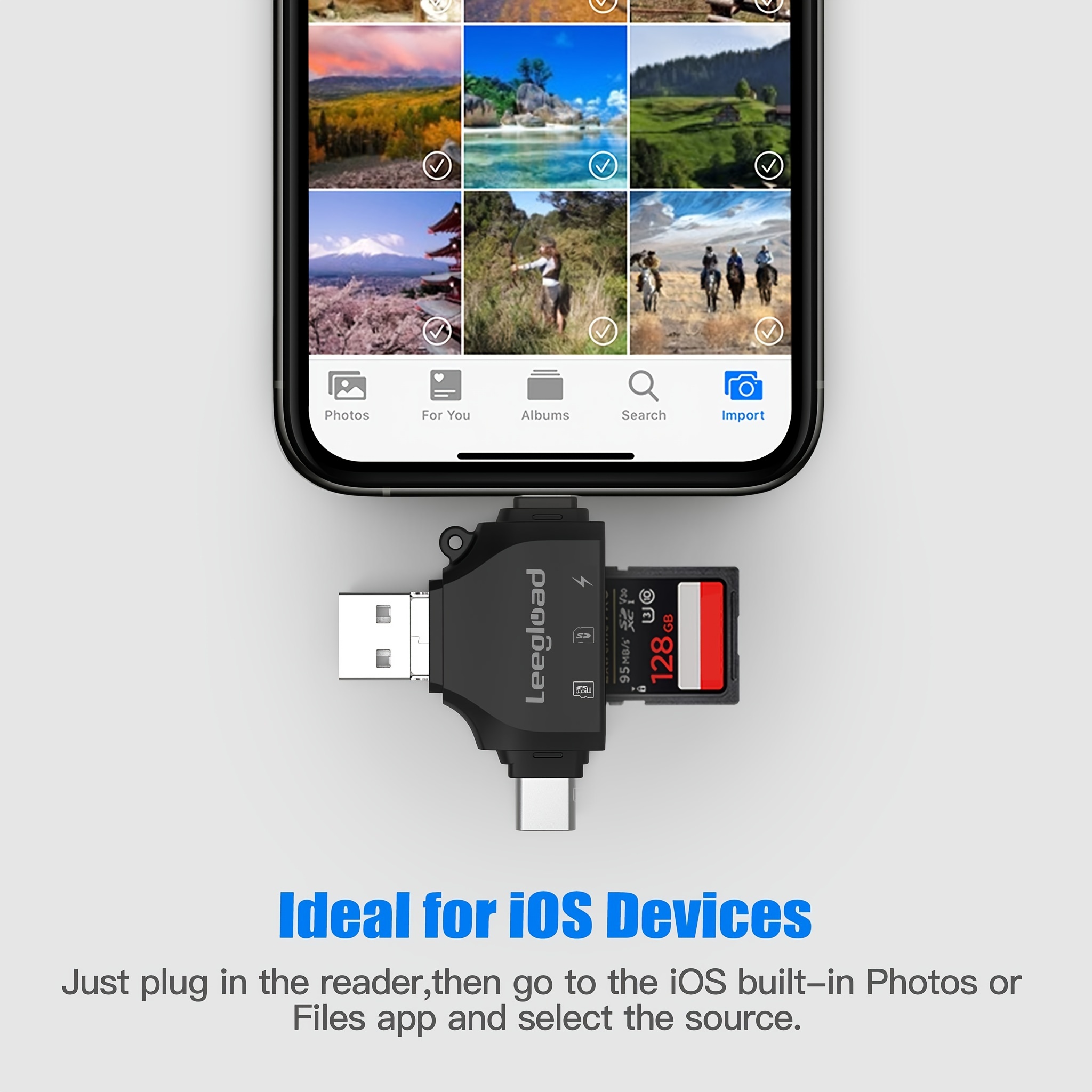 Lecteur de carte SD pour iPhone iPad, visionneuse de carte SD