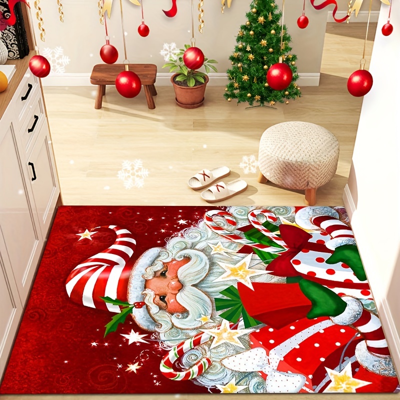 Alfombra antideslizante para el suelo de la cocina, felpudo navideño con  diseño divertido de Papá Noel, árbol de Navidad, chimenea, perro, arte de  Año Nuevo, decoración del hogar - AliExpress