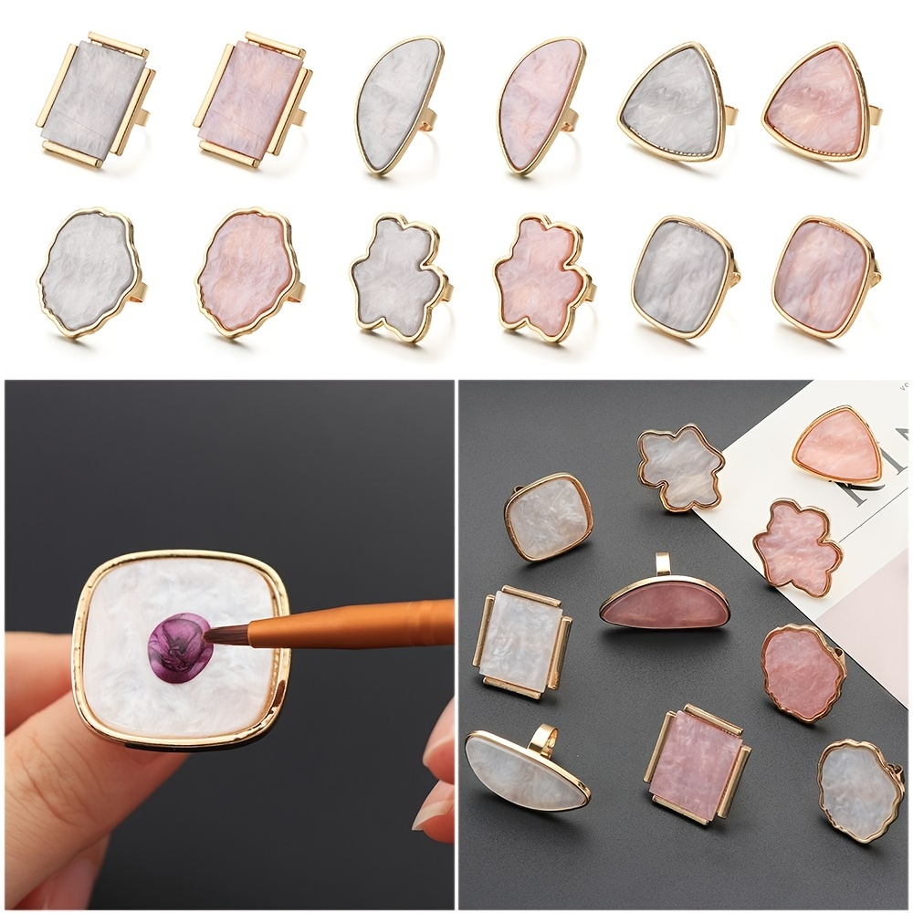 Resin Stone Nail Art Palette Finger Ring False Nails Tips - Temu