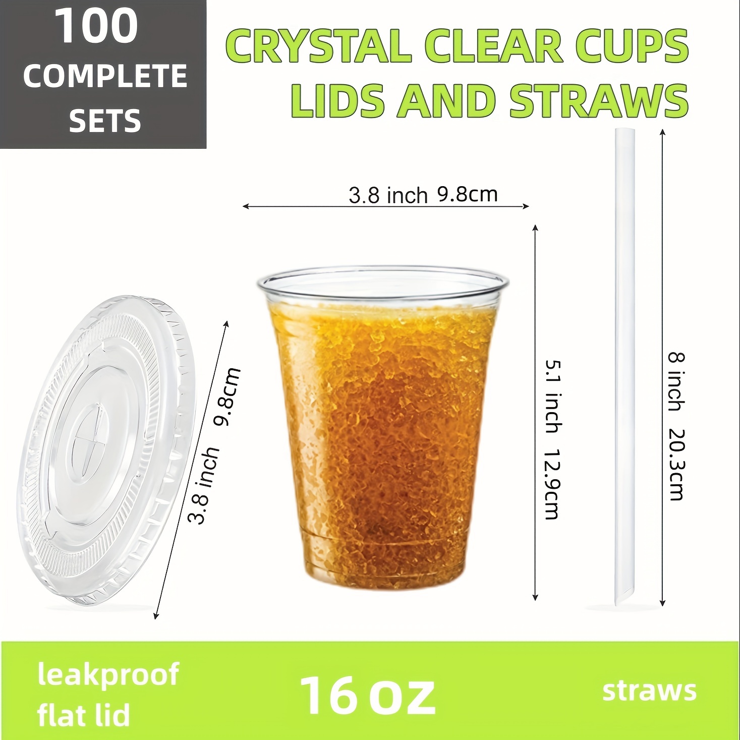 VCKK [100 Sets 12oz Crystal Clear Disposable Plastic Cups with Straws and Lids, to Go Cups for Iced Coffee, Smoothie, Milkshake, Lemonade, Cold