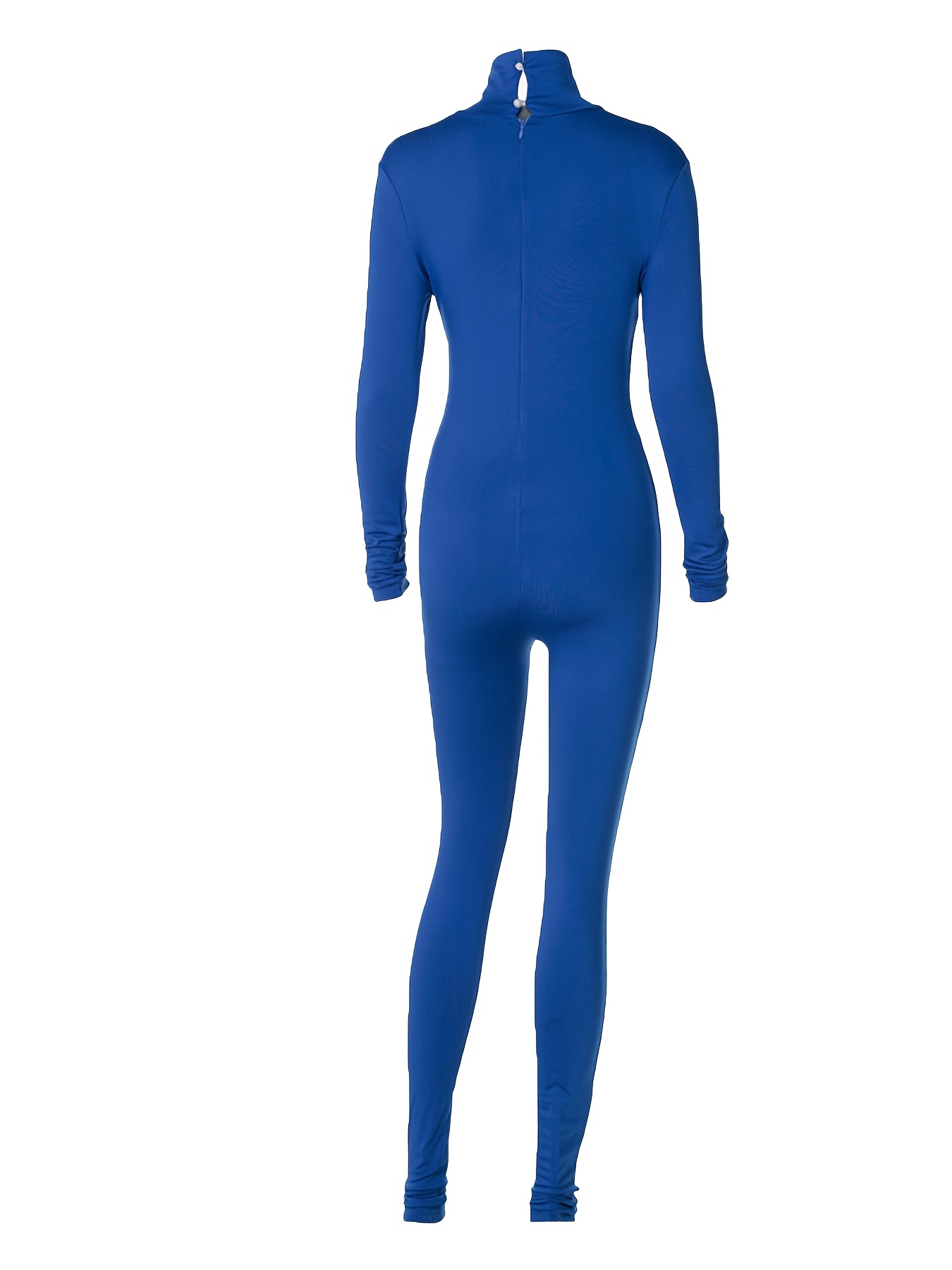 Solid Turtleneck Long Sleeve Zip Back Jumpsuit Stretchy - Temu