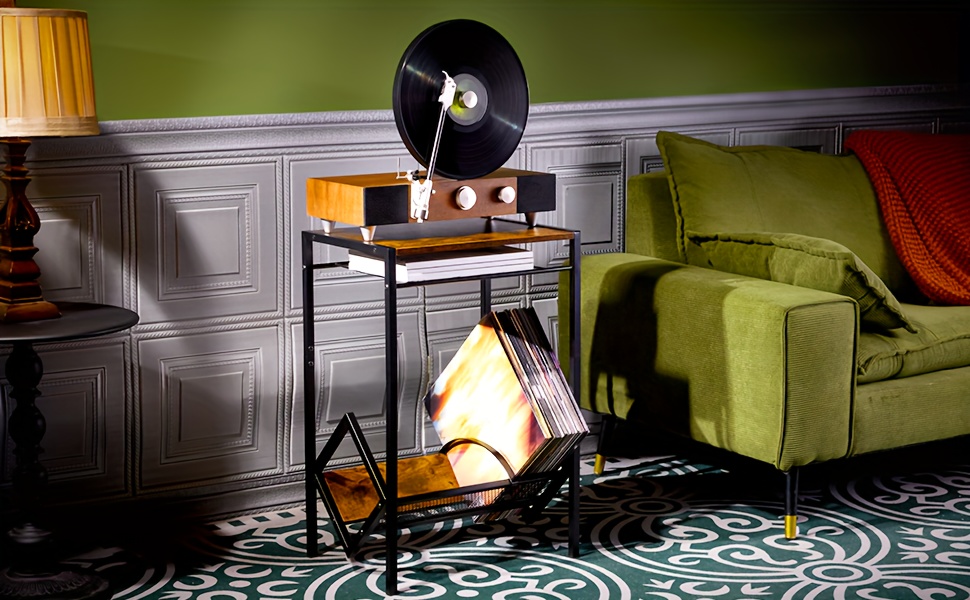 AITEE Soporte para discos de vinilo, soporte de álbum de vinilo vintage de  madera para 70 LPs, organizador de exhibición de encimera para