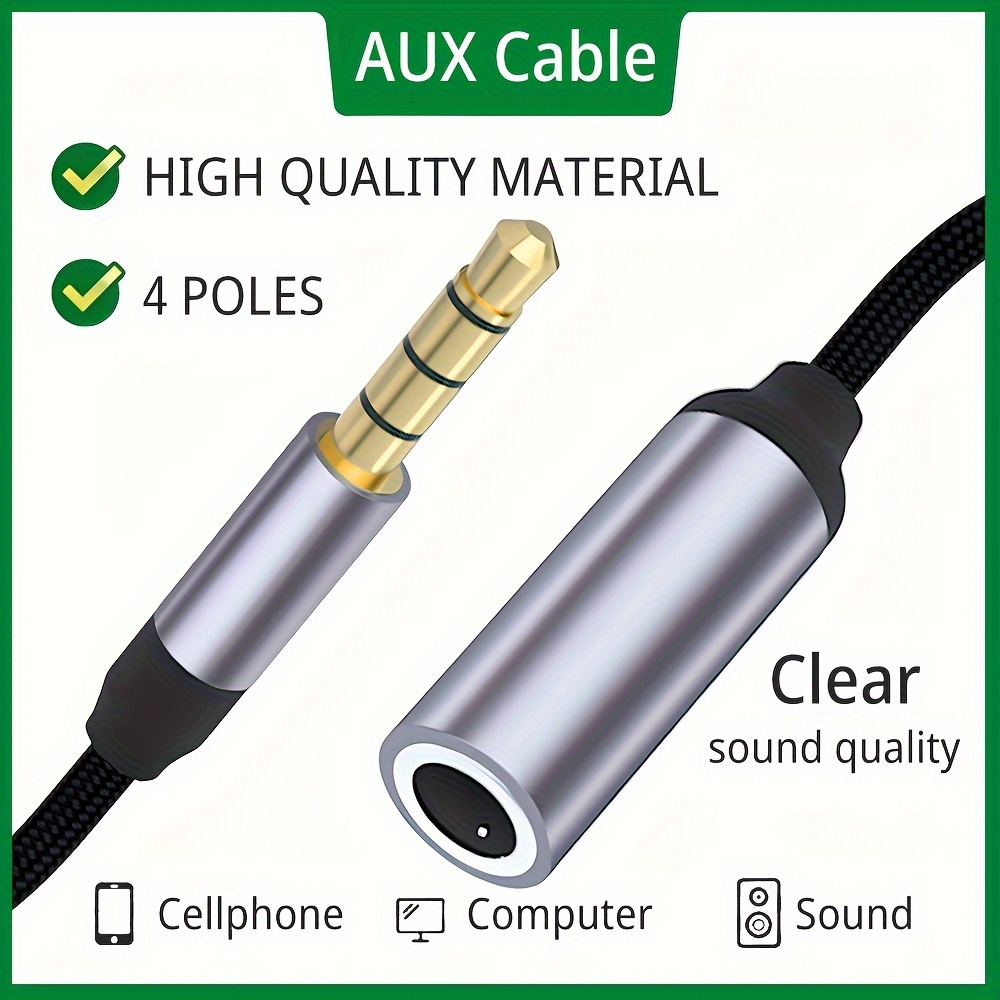 Ligne de sortie audio à 3 ou 4 cœurs, câble d'extension audio de 30cm,  stéréo