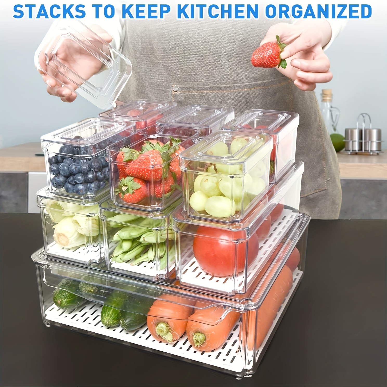  Set Of 7 Fridge Organizer Stackable Refrigerator Organizer Bins  with Lids, Kitchen Organization and Storage Clear Plastic Storage Bins,  BPA-Free Pantry Storage Bins for Food, Drinks, Vegetable: Home & Kitchen