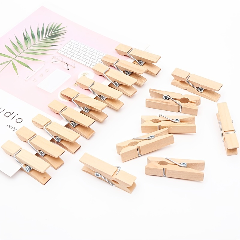 SF SOONEAT Clothes Pins Mini Clothespins White - 100 Pcs Wooden Small Clothespins for Pictures with Jute Twine Tiny Photo Paper Clip, Ideal for Baby Shower, Craf