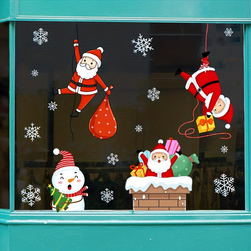 Christmas Santa Claus And Snowman Wall Stickers Winter - Temu