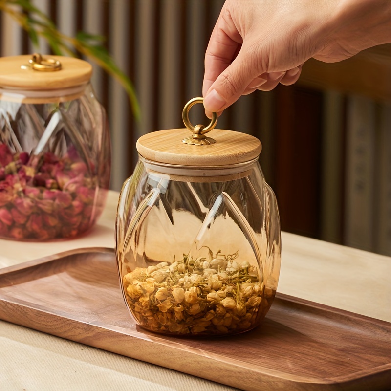 Glass Canisters With Airtight Bamboo Lids Kitchen Bathroom - Temu