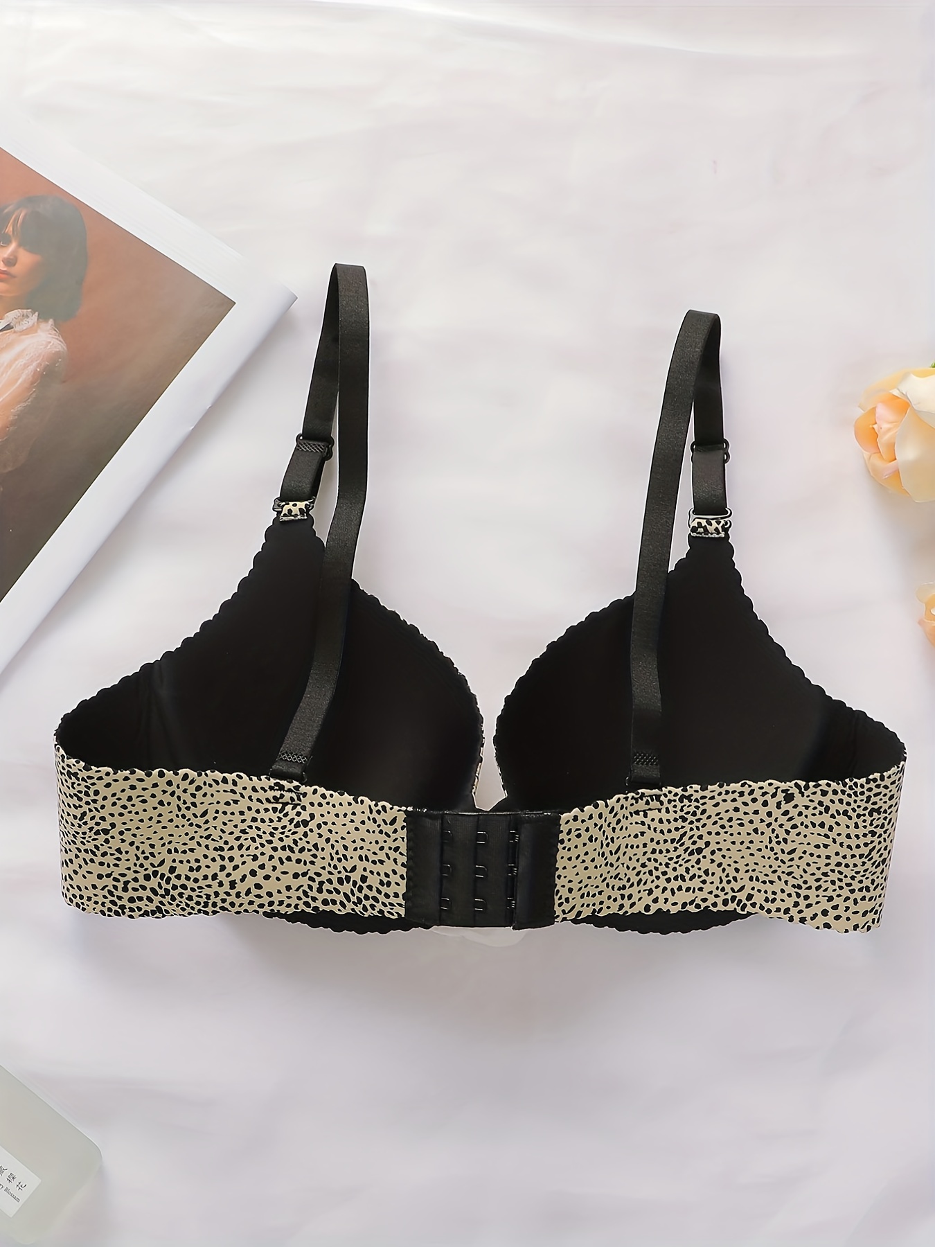 5pcs Leopard & Solid T-Shirt Bras, Comfy & Breathable Push Up Bra, Women's  Lingerie & Underwear