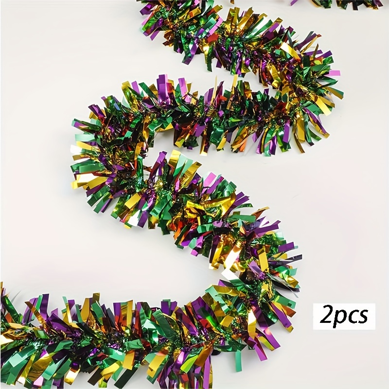 2pcs/13ft, Mardi Gras Tinsel Garland Artificial Carnival Easter Garland  Metallic Twist Hanging Garland Fireplace Glitter Wreath Decor Spring  Holidays