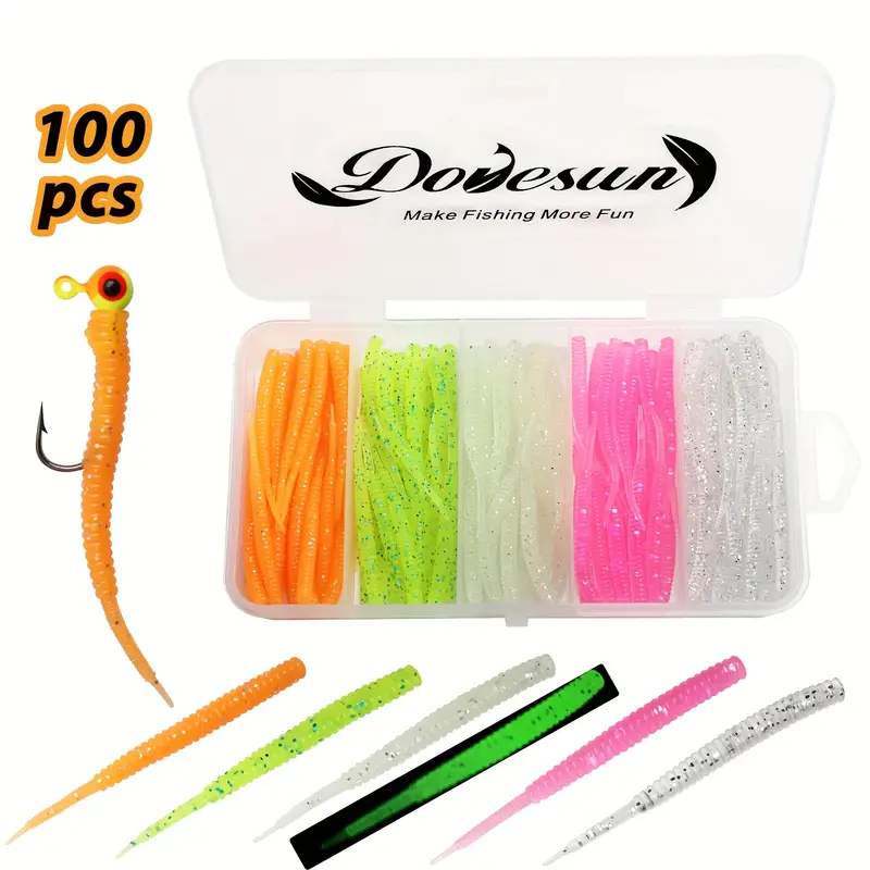 * 100pcs Ice Fishing Soft Plastic Lures, Natural-fishing Worms-Bait Bass  Fishing Lure Fishing Baits With Trackle Box.