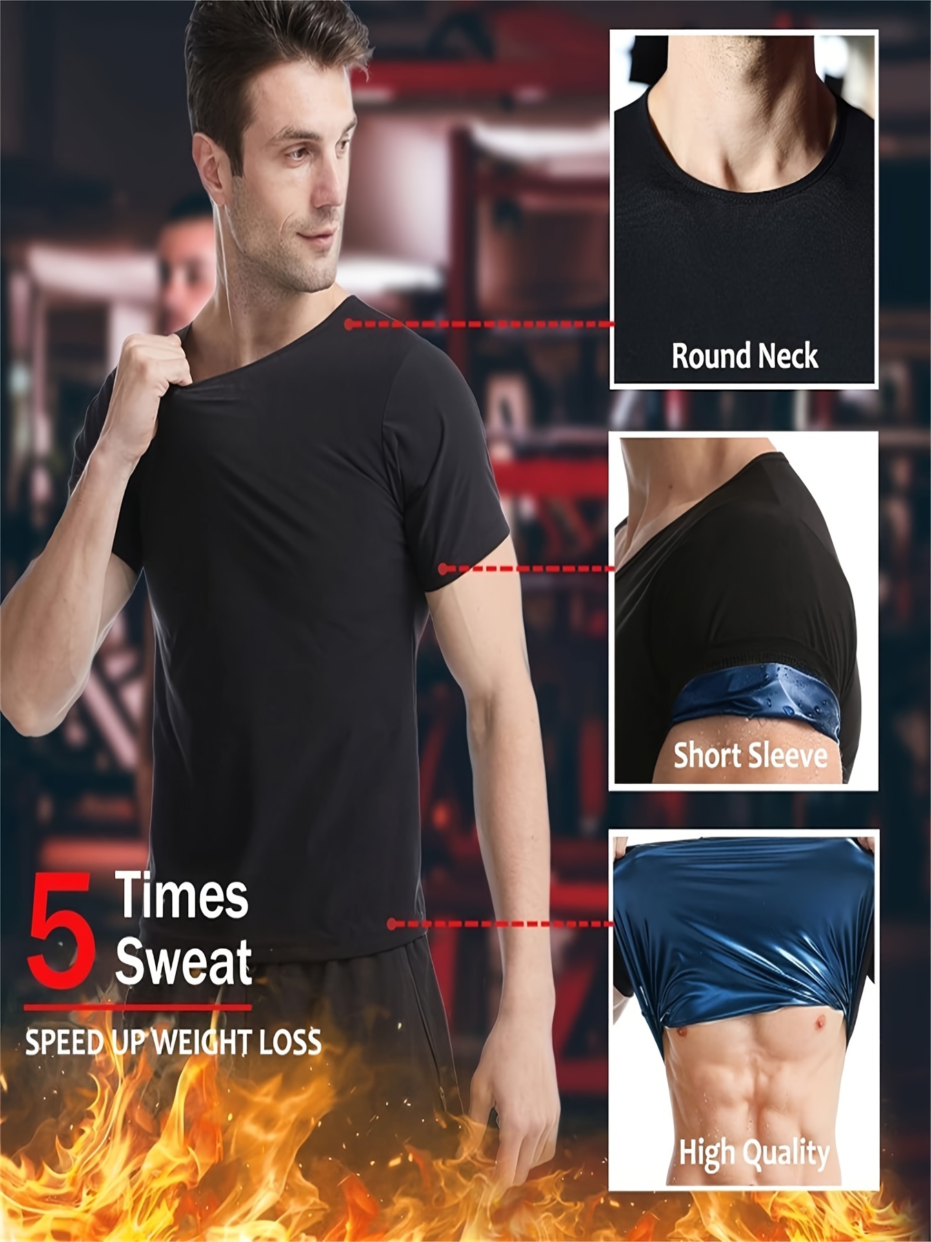 Men Sauna Sweat Shirt Workout Top Exercise Fitness Short Sleeve