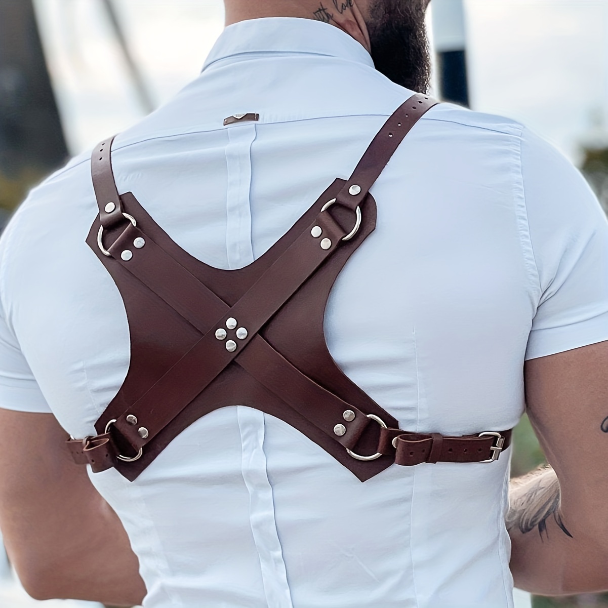 Trendy Men's Pu Leather Chest Strap Belt Punk Integrated - Temu