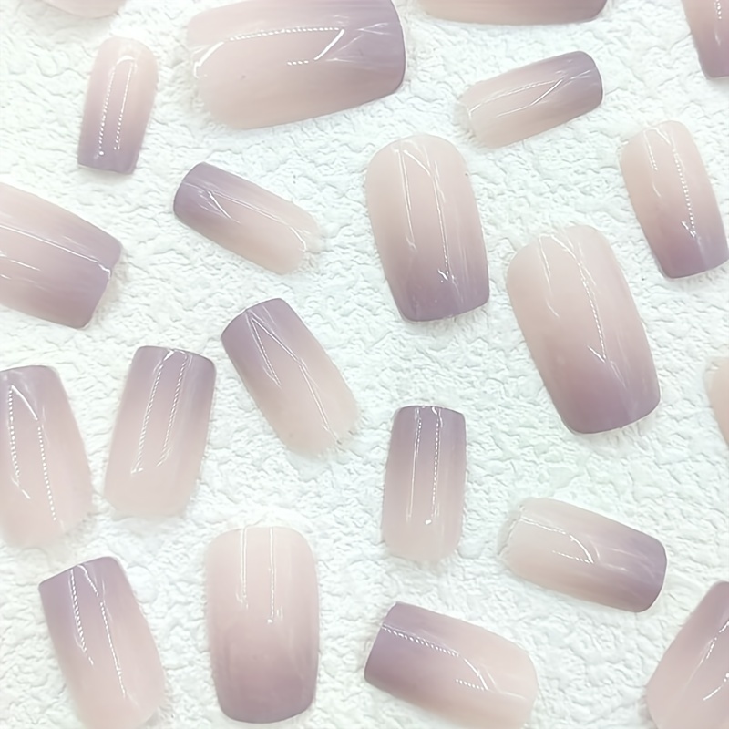 24 pcs square press on nails medium   nails glossy acrylic nails grey gradient false nails glossy full cover   on nails for women girls party manicure decorations 1sheet jelly   and 1pc nail file included 1