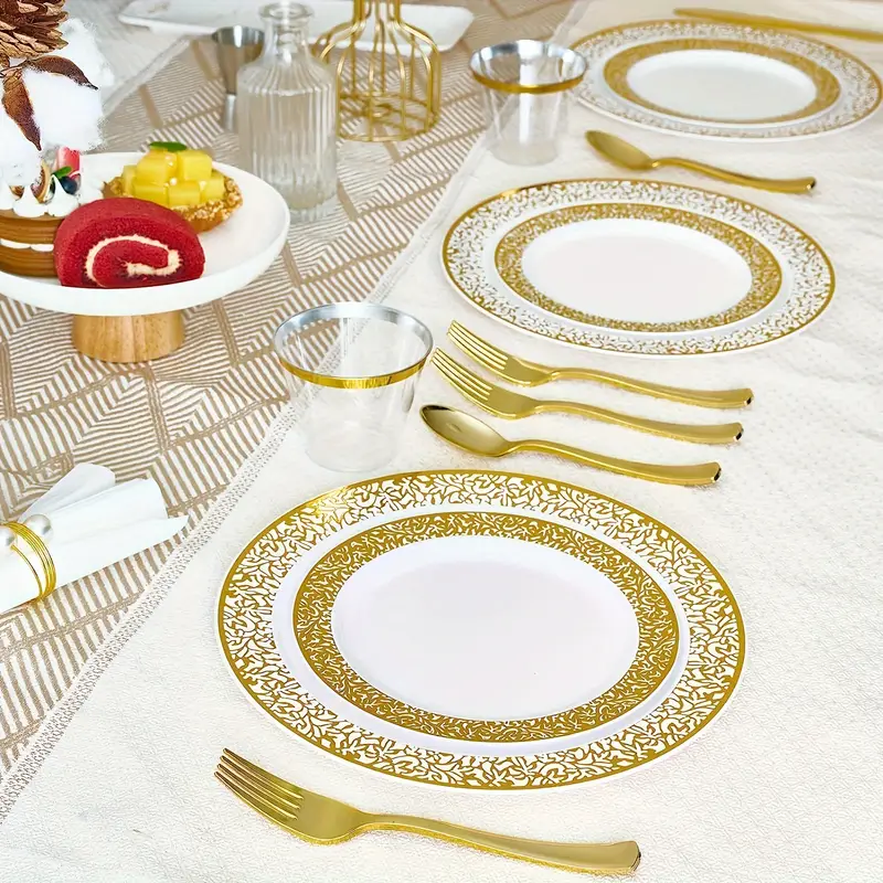 Hollow Golden Disposable Plastic Dining Plates Washable - Temu