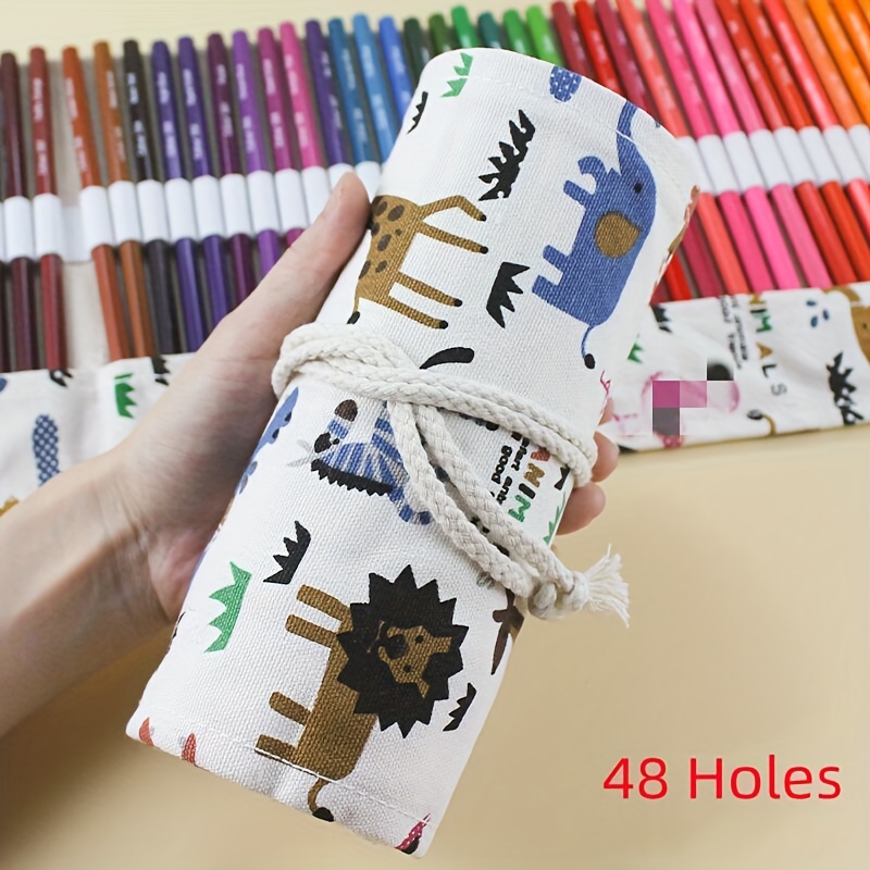 Creative Canvas Roll Up Pencil Case Large Capacity Pen Pencil Pouch Holder  Color Pencils Wrap Stationery Case Pencil Organizer for Student Artist